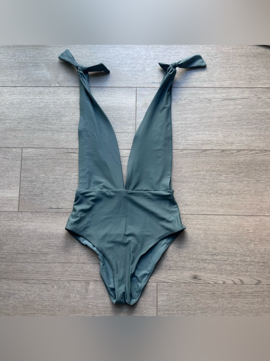 aerie Other - aerie Deep V Tie-Strap One-Piece Swimsuit in Sage Green